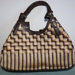 NWT COLE HAAN Genevieve Woven Triangle Hobo Shoulder Handbag Tote Silk Raffia